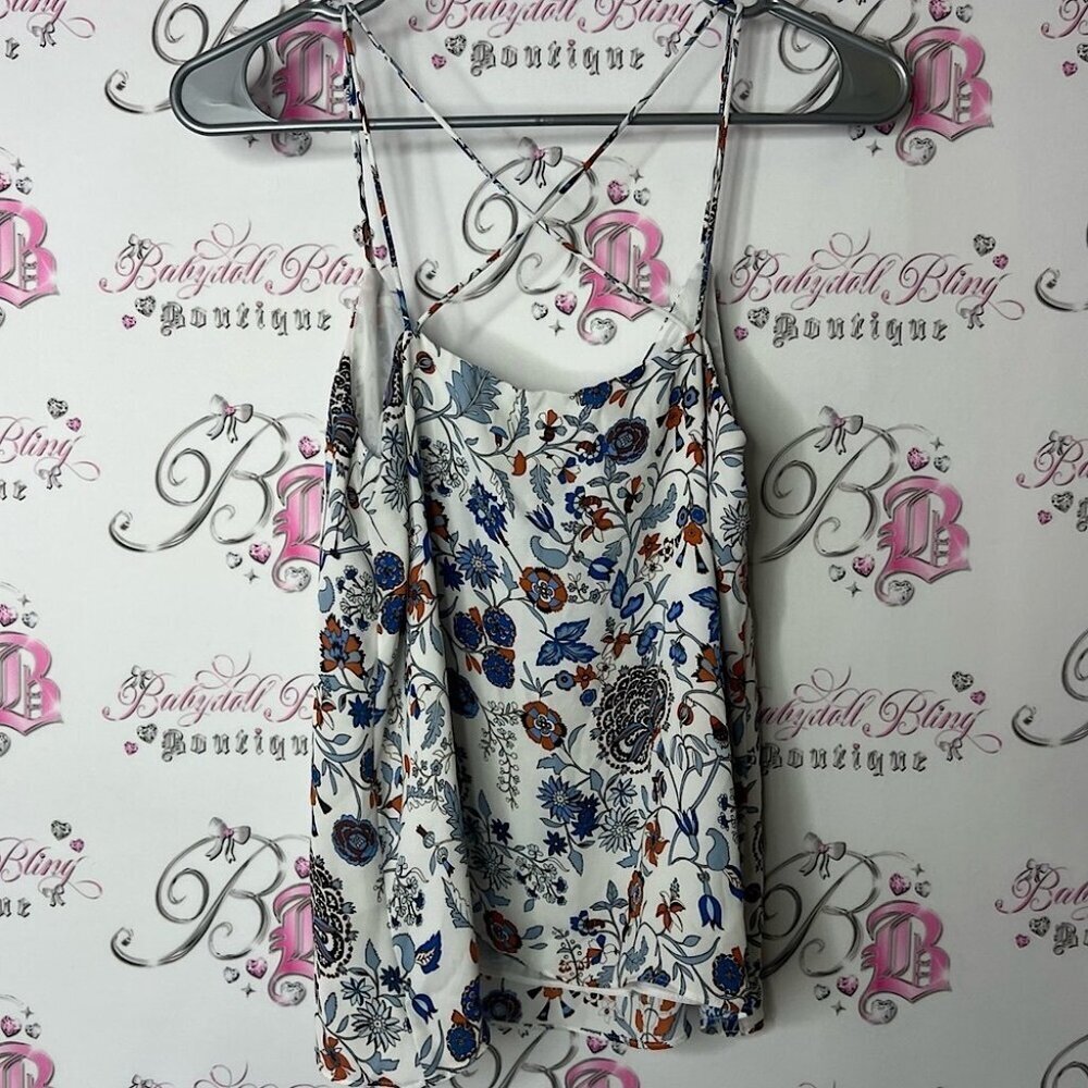 H&M tank top White Floral Camisole with Criss-Cross Straps
